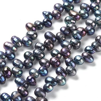 Natural Cultured Freshwater Pearl Beads Strands, Rice, Dyed, Prussian Blue, 7~9x6~7mm, Hole: 0.7mm, about 58~59pcs/strand, 13.78~13.94''(35~35.4cm)