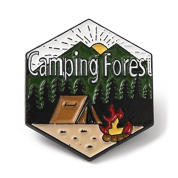 Outdoor Camping Theme with Word Back To Nature Enamel Pin, Black Zinc Alloy Brooch for Backpack Clothes, Colorful, 36x26x1.5mm