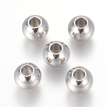 201 Stainless Steel European Beads, Rondelle, Stainless Steel Color, 10x8mm, Hole: 4mm