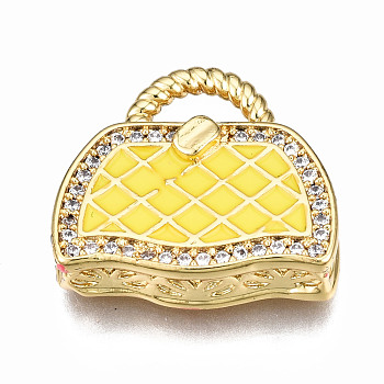 Brass Micro Pave Cubic Zirconia Enamel Pendants, Nickel Free, Bag, Real 16K Gold Plated, Yellow, 17.5x19x5mm, Hole: 3x6mm
