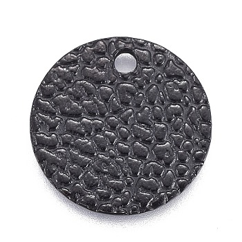 304 Stainless Steel Charms, Textured, Laser Cut, Flat Round, Electrophoresis Black, 12x1mm, Hole: 1mm