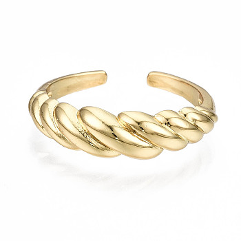 Brass Cuff Rings, Open Rings, Nickel Free, Twist, Real 16K Gold Plated, US Size 7 1/4(17.5mm)