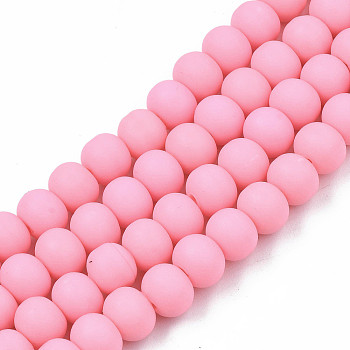 Handmade Polymer Clay Beads Strands, for DIY Jewelry Crafts Supplies, Round, Pink, 7x5.5mm, Hole: 1.6mm, about 69pcs/strand, 15.75 inch~16.14 inch(40~41cm)