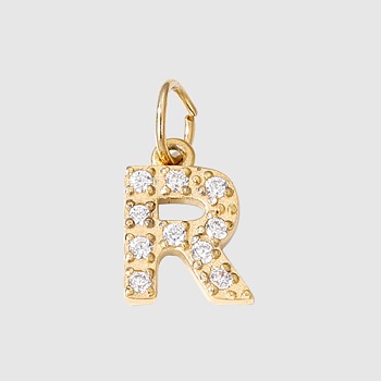 Stainless Steel Cubic Zirconia Pendants with Jump Rings, Real 14K Gold Plated, Long-Lasting Plated, Letter R, 8mm