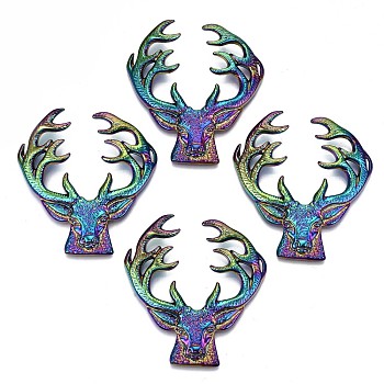 Alloy Cabochons, Cadmium Free & Lead Free, Christmas Reindeer/Stag, Rainbow Color, 49x46x6.5mm