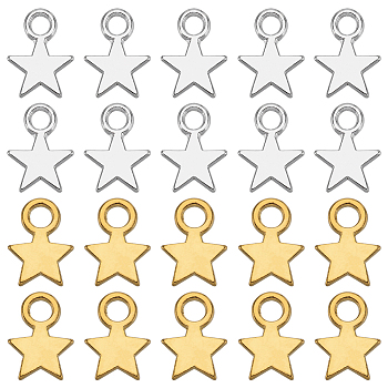 200Pcs 2 Styles Tibetan Style Alloy Charms, Christmas Star, Mixed Color, 10~11x8x1mm, Hole: 2mm, 100pcs/style