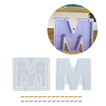 Letter-shaped Food Grade Money Box Silicone Molds, Storage Molds, Resin Casting Molds, with Iron Screws, Letter.M, Finished: 196x219x27mm, Hole: 2mm