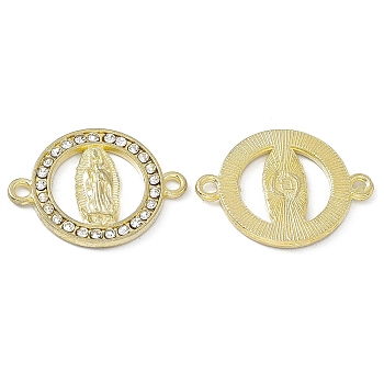 Religion Alloy Connector Charms, with Crystal Rhinestone, Flat Round Links with Virgin Pattern, Golden, 18x24x2mm, Hole: 1.8mm