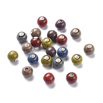 Handmade Fancy Antique Glazed Porcelain Beads, Round, Mixed Color, 10mm