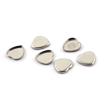 304 Stainless Steel Plain Edge Bezel Cups, Cabochon Settings, Heart, Stainless Steel Color, Tray: 9.5x9.5mm, 11x11x1.5mm