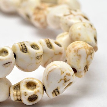Synthetic Turquoise Bead Strands, Skull, Dyed, Creamy White, 15x11x14mm, Hole: 1mm, about 426pcs/1000g