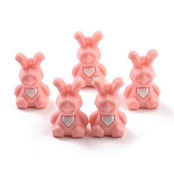 PVC Faceted Cartoon Rabbit Pendants, for DIY Keychain Making, Pink, 47x30x25mm, Hole: 3mm