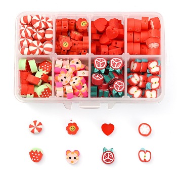 ARRICRAFT 240Pcs 8 Style Handmade Polymer Clay Beads, Mixed Color, 8~13x8~11x3~6mm, Hole: 1~1.8mm, 30pcs/style