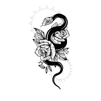 Halloween Removable Temporary Tattoos Paper Stickers, Black, Snake, 21x11.4cm