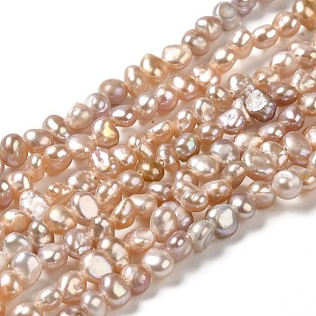 Natural Cultured Freshwater Pearl Beads Strands, Two Sides Polished, Grade 3A, PapayaWhip, 3.5~4x3~4x3~4mm, Hole: 0.6mm, about 96pcs/strand, 13.39~13.78 inch(34~35cm)