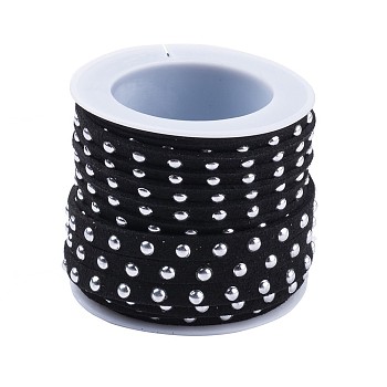 Faux Suede Cord, with Silver Tone Alloy Rivet, For Punk Rock Jewelry Making, Black, 5x2.5mm, about 5.46 yards(5m)/roll