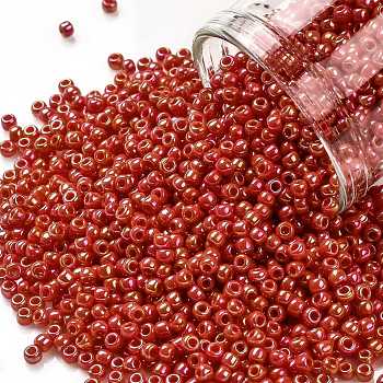 TOHO Round Seed Beads, Japanese Seed Beads, (405) Opaque AB Cherry, 11/0, 2.2mm, Hole: 0.8mm, about 50000pcs/pound