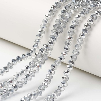 Electroplate Transparent Glass Beads Strands, Half Silver Plated, Faceted, Rondelle, Clear, 2.5x2mm, Hole: 0.4mm, about 199pcs/strand, 13.4 inch(34cm)