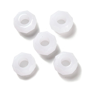 Resin European Beads, Large Hole Beads, Faceted, Rondelle, White, 13.5x8mm, Hole: 5.5mm