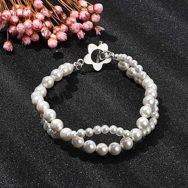 Infinity Shape Shell Pearl Beaded Bracelets(BJEW-TA00446)-2