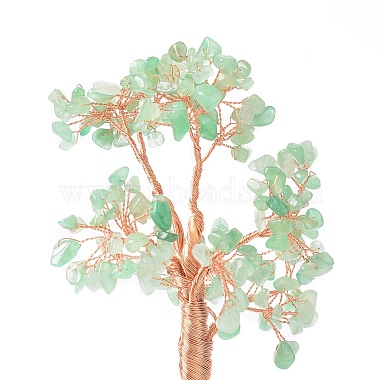 Natürliche grüne Aventurin-Chips mit messingumwickeltem Geldbaum aus Draht auf Keramikvasen als Dekoration(DJEW-B007-02A)-2