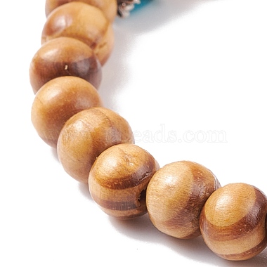 Natural Wood Stretch Bracelet with Gemstone(BJEW-JB08222)-7