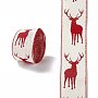 Christmas Theme Polyester Imitation Linen Wrapping Ribbon, for Crafts Decoration, Floral Bows Craft, Red, Deer Pattern, 2-1/2 inch(62mm), about 6.56 Yards(6m)/Roll