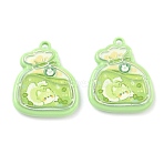 Baking Paint Alloy Pendants, Cat with Drink Charms, Light Green, 19.5x16.5x3.5mm, Hole: 1.2mm(FIND-G109-07C)