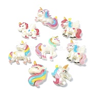Opaque Resin Decoden Cabochons, Unicorn, Mixed Color, 21.5~34x22~32x4~7mm(RESI-G088-01)
