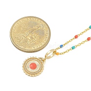 Brass Pendant Necklaces, with Resin, Real 14K Gold Plated, Sun, 15.75 inch(40cm)+58mm extender, pendants: 16x14mm.(NJEW-R006-01G-03)