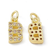 Real 18K Gold Plated Brass Micro Pave Clear Cubic Zirconia Charms, with Jump Ring, Letter.B, 11.5x6x2.5mm, Hole: 3.4mm(KK-E068-VB452-B)