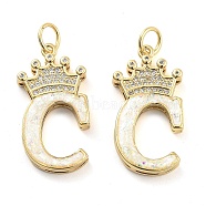 Brass Micro Pave Clear Cubic Zirconia Pendants, with Synthetic Opal, Real 18K Gold Plated, with Jump Ring, Letter C, 26.5~33x14~23.5x3.5~4.5mm, Hole: 4.5mm(KK-G498-01C-02)