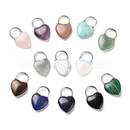 Natural & Synthetic Gemstone Pendants, with Platinum Tone Brass Findings, Cadmium Free & Lead Free, Mixed Dyed and Undyed, Heart, 31x20x6~6.5mm, Hole: 10.5x12.5mm(G-I321-04)