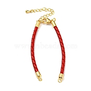 Leather Braided Cord Link Bracelets, Fit for Connector Charms, with Long-Lasting Plated Rack Plating Colden Tone Brass Lobster Claw Clasp & Chain Extender, FireBrick, 6x1/8 inch(15.2cm), Hole: 2mm(MAK-K022-01G-10)