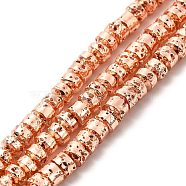 Electroplated Natural Lava Rock Beads Strands, Rondelle, Rose Gold Plated, 3x4.5mm, Hole: 1mm, about 127~128pcs/strand, 15.75~15.94 inch(40~40.5cm)(G-G984-14RG)