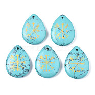 Synthetic Turquoise Pendants, Teardrop with Nordic Pagan Pattern, 32~33.5x25~26x6.5~7.5mm, Hole: 2mm, 6pcs/bag(G-T122-72H)