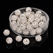 Polymer Clay Rhinestone Beads, Pave Disco Ball Beads, Grade A, Half Drilled, Round, Crystal, PP9(1.5.~1.6mm), 6mm, Hole: 1.2mm(RB-H284-6MM-Half-001)