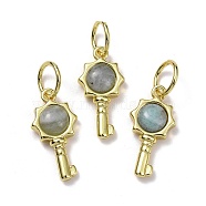 Natural Aquamarine Pendants, with Golden Brass Findings, Key, 20x10x4mm, Hole: 6.2mm(G-F712-02D-G)