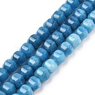 Natural White Jade Beads Strands, Faceted, Dyed, Round, Steel Blue, 11~12x11~12x10mm, Hole: 1.2mm, about 38~39pcs/strand, 15.16~15.59 inch(38.5~39.6cm)(G-N344-03F)