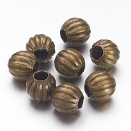 6MM Antique Bronze Plated Round Iron Corrugated Spacer Beads, Nickel Free, 6mm in diameter, hole: 2mm(X-E185Y-NFAB)