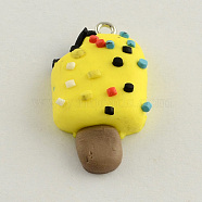 Polymer Clay Pendants, Ice Lolly, Yellow, 29x17x7mm, Hole: 2mm(CLAY-Q186-12)