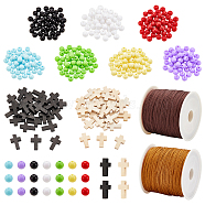DIY Pendant Making Kit, Including Acrylic Round Beads, Cross Wood Pendants, Nylon Thread, Mixed Color, 410Pcs/set(DIY-NB0009-42)