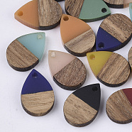 Resin & Walnut Wood Pendants, Waxed, Teardrop, Mixed Color, 16.5x11.5x3.5mm, Hole: 1.6mm(RESI-T042-02)
