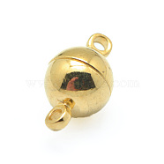Brass Magnetic Clasps with Loops, Round, Golden, 14x8mm, Hole: 1.5mm(X-PALLOY-MC043-2G)
