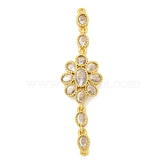 Brass Pave Clear Cubic Zirconia Flower Links Connector Charms, Long-Lasting Plated, Lead Free & Cadmium Free, Real 18K Gold Plated, 53x15x4mm, Hole: 1mm(KK-P277-50G)