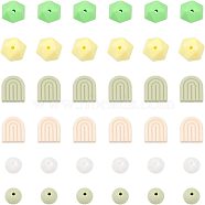 CHGCRAFT 6 Style Food Grade Eco-Friendly Silicone Beads, Chewing Beads For Teethers, DIY Nursing Necklaces Making, Round & Rainbow, Mixed Color, 11.5~19.5x11.5~17x6~16.5mm, Hole: 2mm, 44pcs/box(SIL-CA0001-39)