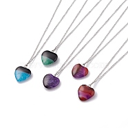 Dyed Natural Agate Heart Pendant Necklace, with 304 Stainless Steel  Chain, Mixed Color, 17.91 inch(455mm)(NJEW-JN03571)