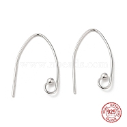 Rhodium Plated 925 Sterling Silver Earring Hooks, Marquise Ear Wire, with S925 Stamp, Platinum, 21 Gauge, 21x0.7mm, Hole: 3mm(STER-M117-01P)