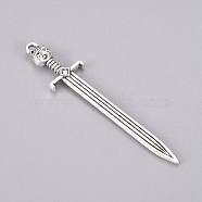 Tibetan Style Alloy Big Pendants, Long Swords, for Crafting, Jewelry Making, Antique Silver, 66.7x14.5x5.5mm, Hole: 2mm(PALLOY-TAC0011-17AS)
