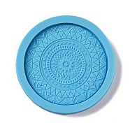 DIY Mandala Pattern Flat Round Coaster Food Grade Silicone Molds, Resin Casting Molds, for UV Resin & Epoxy Resin Craft Making, Deep Sky Blue, 110x13mm, Inner Diameter: 92mm(DIY-G083-05A)